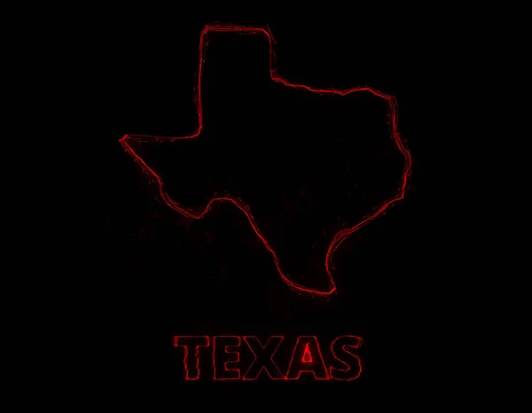 Plexus plochá mapa zobrazující stát Texas ze Spojených států amerických na černém pozadí. USA. Plexusová mapa Texasu — Stock fotografie