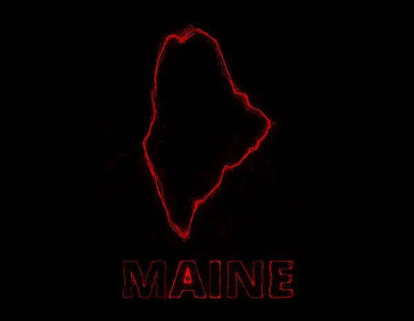 Plexus-flache Landkarte, die den Bundesstaat Maine aus den Vereinigten Staaten von Amerika auf schwarzem Hintergrund zeigt. USA. Plexuskarte von Maine — Stockfoto