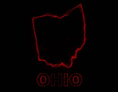 Plexus düz haritası siyah arka planda Amerika Birleşik Devletleri 'nden Ohiou' nun durumunu gösteriyor. ABD. Ohio Plexus haritası