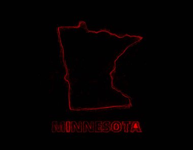 Plexus düz haritası siyah arka planda Amerika Birleşik Devletleri 'nden Minnesota eyaletini gösteriyor. ABD. Minnesota Pleksi haritası