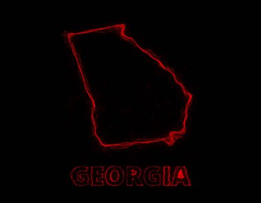 Plexus düz haritası siyah arka planda Amerika Birleşik Devletleri 'nden Georgia eyaletini gösteriyor. ABD. Gürcistan Pleksi haritası