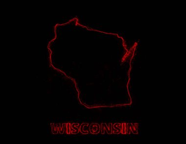 Plexus düz haritası siyah arka planda Amerika Birleşik Devletleri 'nden Wisconsin eyaletini gösteriyor. ABD. Wisconsin Plexus haritası