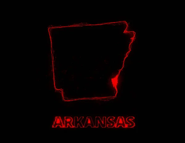 Plexo plano mapa que muestra el estado de Arkansas desde los Estados Unidos de América sobre fondo negro. Estados Unidos. Plexo mapa de Arkansas — Foto de Stock