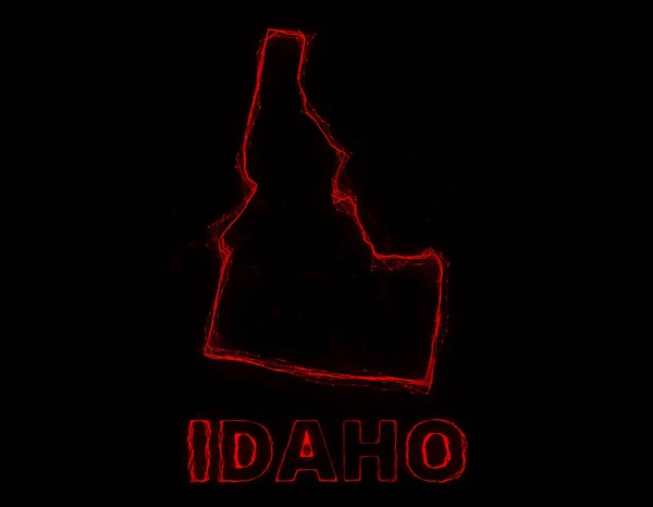 Plexo plano mapa que muestra el estado de Idaho desde los Estados Unidos de América sobre fondo negro. Estados Unidos. Plexo mapa de Idaho — Foto de Stock