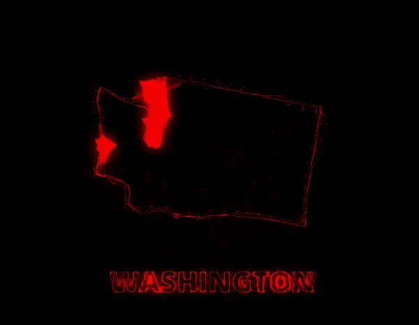 Plexus plochá mapa zobrazující stát Washington ze Spojených států amerických na černém pozadí. USA. Plexusová mapa Washingtonu — Stock fotografie