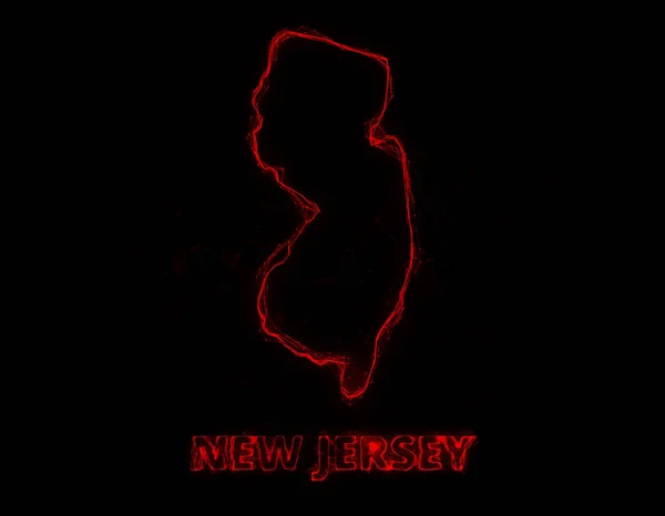 Plexus-flache Landkarte, die den Bundesstaat New Jersey aus den Vereinigten Staaten von Amerika auf schwarzem Hintergrund zeigt. USA. Plexuskarte von New Jersey — Stockfoto
