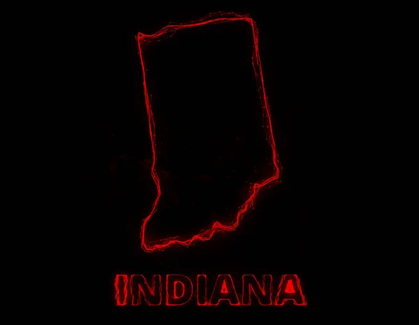 Plexus platt karta som visar delstaten Indiana från Förenta staterna på svart bakgrund. USA. Plexus karta över Indiana — Stockfoto