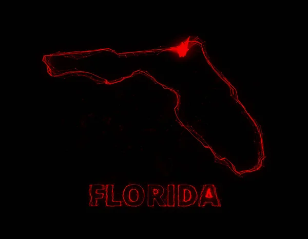 Plexus plochá mapa zobrazující stát Florida ze Spojených států amerických na černém pozadí. USA. Plexusová mapa Floridy — Stock fotografie