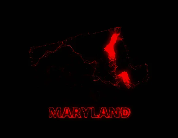 Plexus plochá mapa zobrazující stav Maryland ze Spojených států amerických na černém pozadí. USA. Plexusová mapa Marylandu — Stock fotografie