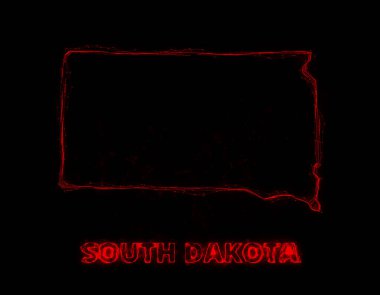 Plexus düz haritası siyah arka planda Amerika Birleşik Devletleri 'nden Güney Dakota eyaletini gösteriyor. ABD. Güney Dakota Plexus haritası
