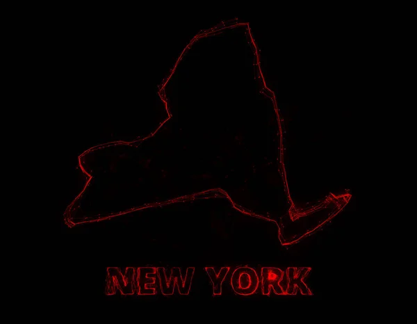 Plexo plano mapa que muestra el estado de Nueva York desde los Estados Unidos de América sobre fondo negro. Estados Unidos. Plexo mapa de Nueva York — Foto de Stock