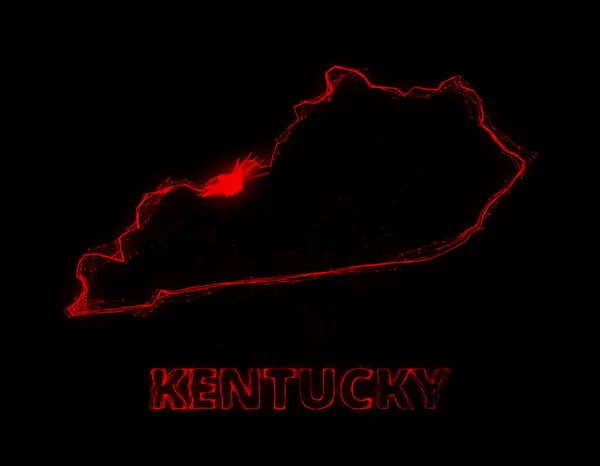 Plexus plochá mapa zobrazující stav Kentucky ze Spojených států amerických na černém pozadí. USA. Plexusová mapa Kentucky — Stock fotografie