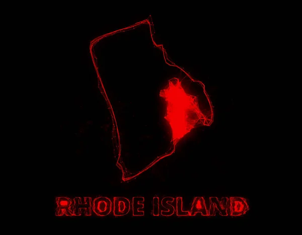 Plexo plano mapa que muestra el estado de Rhode Island desde los Estados Unidos de América sobre fondo negro. Estados Unidos. Plexo mapa de Rhode Island —  Fotos de Stock