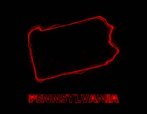 Plexus-flache Landkarte, die den Bundesstaat Pennsylvania aus dem Vereinigten Staat von Amerika auf schwarzem Hintergrund zeigt. USA. Plexuskarte von Pennsylvania — Stockfoto