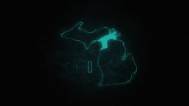 Plexus düz haritası, siyah arka planda Amerika Birleşik Devletleri 'nden Michigan eyaletini gösteriyor. ABD. Michigan Plexus haritası