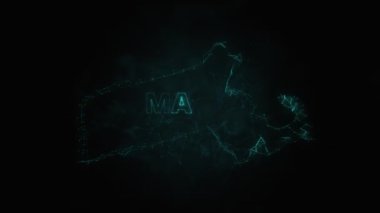 Plexus düz haritası siyah arka planda Amerika Birleşik Devletleri 'nden Massachusetts eyaletini gösteriyor. ABD. Massachusetts Plexus haritası