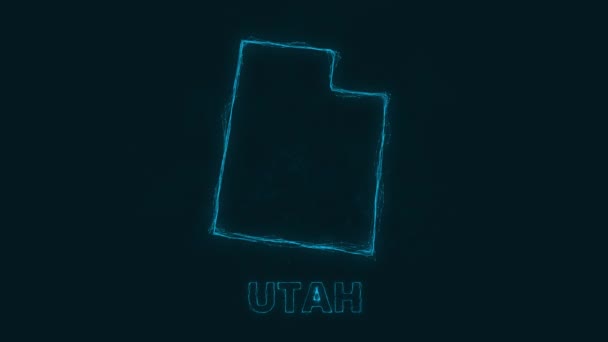 Plexo plano que muestra el estado de Utah desde los Estados Unidos de América sobre fondo negro. Estados Unidos. Plexo mapa de Utah — Vídeos de Stock