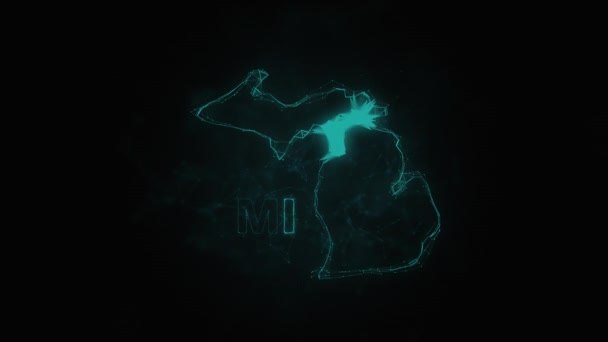 Plexus-flache Landkarte, die den Bundesstaat Michigan aus den Vereinigten Staaten von Amerika auf schwarzem Hintergrund zeigt. USA. Plexuskarte von Michigan — Stockvideo