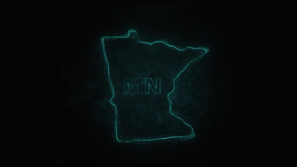 Плоска мапа Плексуса показує штат Міннесота з США на чорному тлі. США. Plexus map of Minnesota — стокове відео