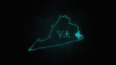 Plexus düz haritası siyah arka planda Amerika Birleşik Devletleri 'nden Virginia eyaletini gösteriyor. ABD. Virginia Plexus haritası