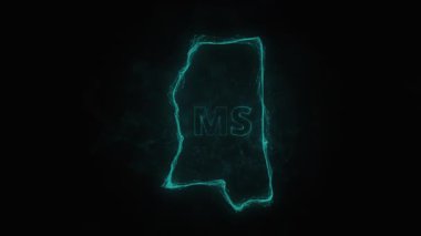 Plexus düz haritası siyah arka planda Amerika Birleşik Devletleri 'nden Mississippi eyaletini gösteriyor. ABD. Mississippi Plexus haritası