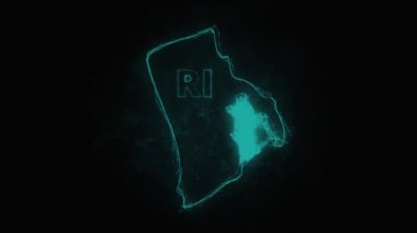 Plexus düz haritası, Amerika Birleşik Devletleri 'nden Rhode Island eyaletini siyah arka planda gösteriyor. ABD. Rhode Island 'ın Plexus haritası