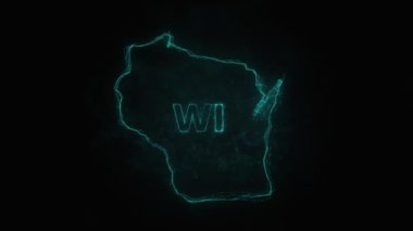 Plexus düz haritası siyah arka planda Amerika Birleşik Devletleri 'nden Wisconsin eyaletini gösteriyor. ABD. Wisconsin Plexus haritası