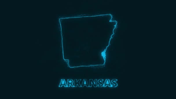 Plexo plano mapa que muestra el estado de Arkansas desde los Estados Unidos de América sobre fondo negro. Estados Unidos. Plexo mapa de Arkansas — Vídeos de Stock