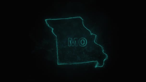 Plexus plochá mapa zobrazující stav Missouri ze Spojených států amerických na černém pozadí. USA. Plexusová mapa Missouri — Stock video