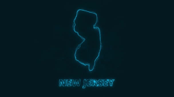 Plexus επίπεδος χάρτης που δείχνει την πολιτεία του New Jersey από τις Ηνωμένες Πολιτείες της Αμερικής σε μαύρο φόντο. ΗΠΑ. Χάρτης πλέξους του New Jersey — Αρχείο Βίντεο