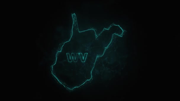 Plexus plochá mapa zobrazující stát Západní Virginie ze Spojených států amerických na černém pozadí. USA. Plexusová mapa Západní Virginie — Stock video