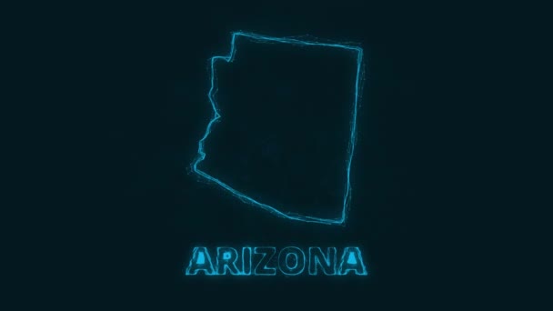 Plexus plochá mapa zobrazující stát Arizona ze Spojených států amerických na černém pozadí. USA. Plexusová mapa Arizony — Stock video