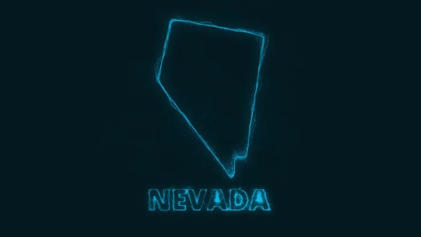 Плоска мапа Плексуса, що показує штат Невада з США на чорному тлі. США. Plexus map of Nevada — стокове відео