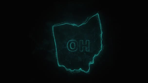 Plexus plochá mapa zobrazující stav Ohioze Spojených států amerických na černém pozadí. USA. Plexusová mapa Ohia — Stock video