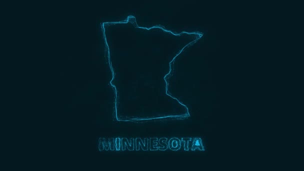 Plexo plano mapa que muestra el estado de Minnesota de los Estados Unidos de América en el fondo negro. Estados Unidos. Plexo mapa de Minnesota — Vídeos de Stock