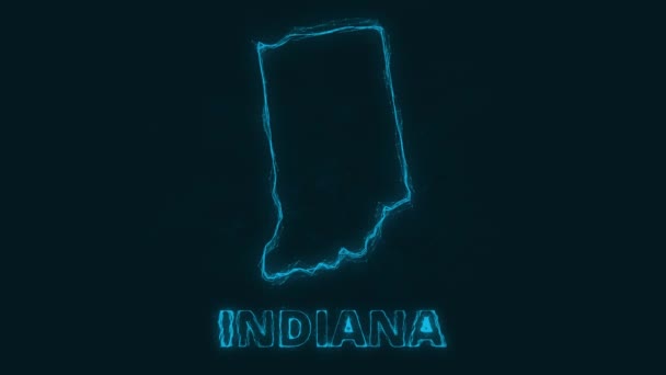 Splot płaska mapa ukazująca stan Indiana ze Stanów Zjednoczonych Ameryki na czarnym tle. Stany Zjednoczone. Mapa splotu w Indianie — Wideo stockowe