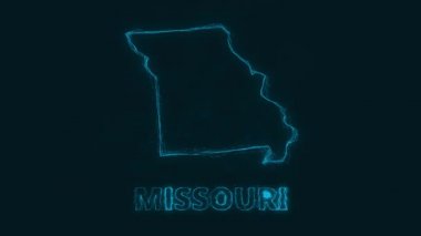 Plexus düz haritası siyah arka planda Amerika Birleşik Devletleri 'nden Missouri eyaletini gösteriyor. ABD. Missouri Plexus haritası