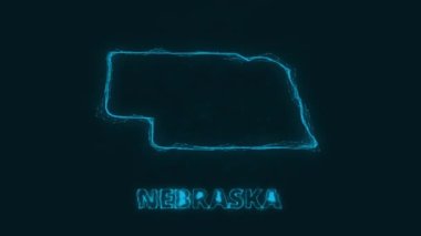 Plexus düz haritası siyah arka planda Amerika Birleşik Devletleri 'nden Nebraska eyaletini gösteriyor. ABD. Nebraska 'nın Plexus haritası