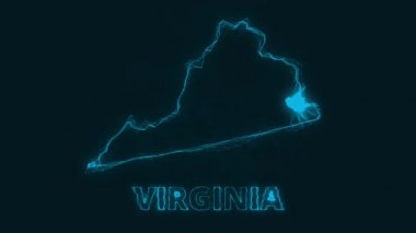 Plexus düz haritası siyah arka planda Amerika Birleşik Devletleri 'nden Virginia eyaletini gösteriyor. ABD. Virginia Plexus haritası