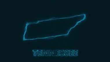 Plexus düz haritası siyah arka planda Amerika Birleşik Devletleri 'nden Tennessee eyaletini gösteriyor. ABD. Tennessee 'nin Plexus haritası