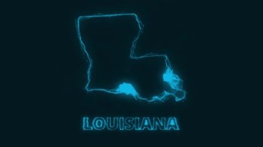 Plexus düz haritası siyah arka planda Amerika Birleşik Devletleri 'nden Louisiana eyaletini gösteriyor. ABD. Louisiana Plexus haritası