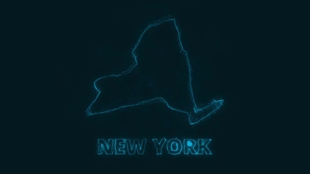 Plexo plano mapa que muestra el estado de Nueva York desde los Estados Unidos de América sobre fondo negro. Estados Unidos. Plexo mapa de Nueva York — Vídeo de stock