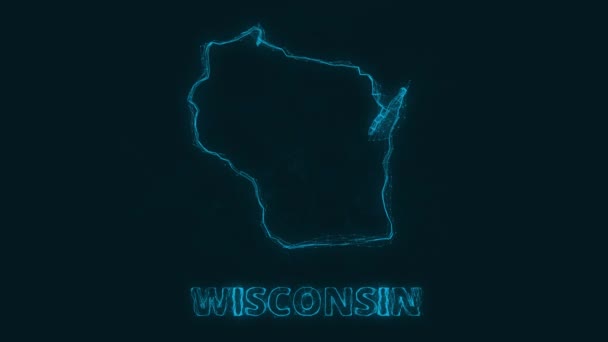 Plexus mapa plano mostrando o estado de Wisconsin dos Estados Unidos da América sobre fundo preto. EUA. Plexus mapa de Wisconsin — Vídeo de Stock