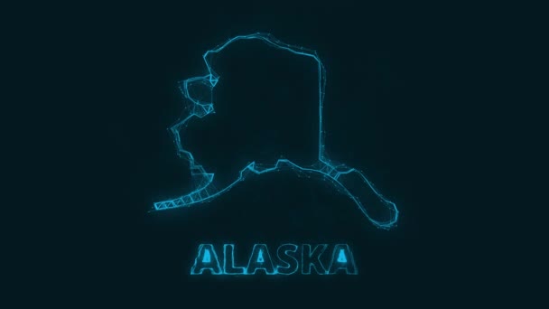 Plexus mapa plano mostrando o estado do Alasca a partir do Estados Unidos da América sobre fundo preto. EUA. Plexus mapa de Alaska — Vídeo de Stock