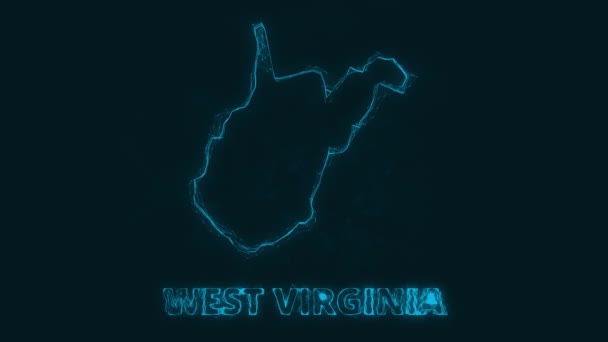 Πλέξους επίπεδος χάρτης που δείχνει την πολιτεία της Δυτικής Βιρτζίνια από τις Ηνωμένες Πολιτείες της Αμερικής σε μαύρο φόντο. ΗΠΑ. Χάρτης πλέξους της Δυτικής Βιρτζίνια — Αρχείο Βίντεο