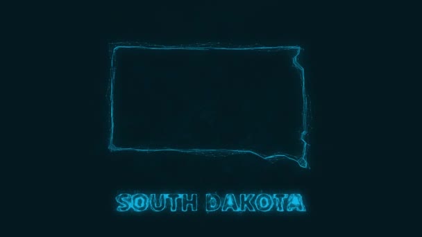 Плексус плоская карта показывает штат Южная Дакота из Соединенных Штатов Америки на черном фоне. США. Плексусная карта Южной Дакоты — стоковое видео
