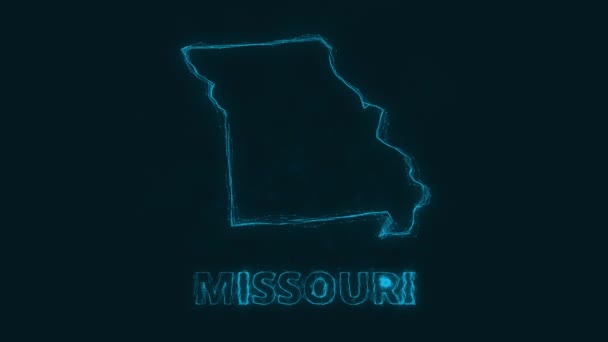 Splot płaska mapa ukazująca stan Missouri ze Stanów Zjednoczonych Ameryki na czarnym tle. Stany Zjednoczone. Mapa splotu Missouri — Wideo stockowe