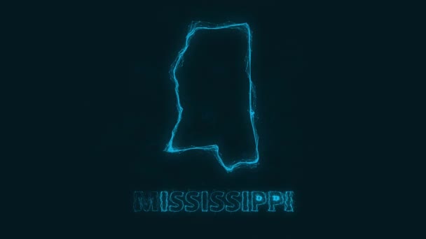 Plexo plano mapa que muestra el estado de Mississippi desde los Estados Unidos de América sobre fondo negro. Estados Unidos. Plexo mapa de Mississippi — Vídeo de stock