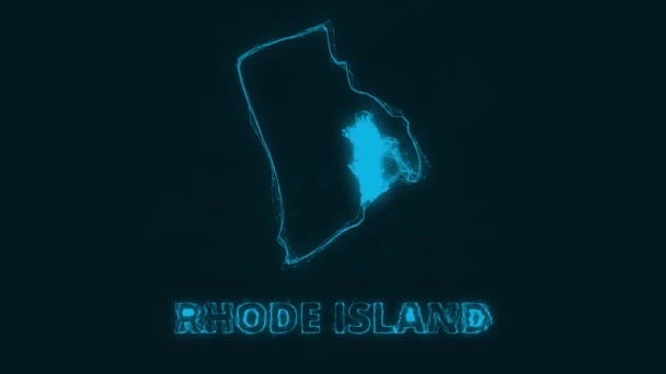 Plexus plochá mapa zobrazující stav Rhode Island ze Spojených států amerických na černém pozadí. USA. Plexus map Rhode Islandu — Stock video