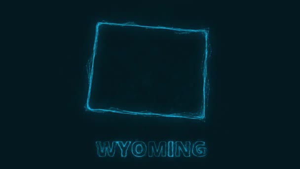Plexus επίπεδος χάρτης που δείχνει την πολιτεία του Wyomingαπό τις Ηνωμένες Πολιτείες της Αμερικής σε μαύρο φόντο. ΗΠΑ. Χάρτης πλέξους του Γουαϊόμινγκ — Αρχείο Βίντεο